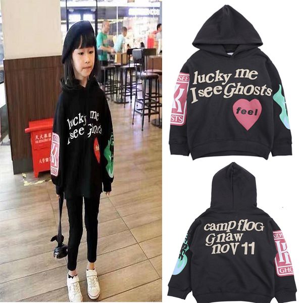 

2021 new hip-hop graffiti letter hoodie knaye west kids see ghosts plus veet sweatshirt boys girls pullover fashion rbxi, Black