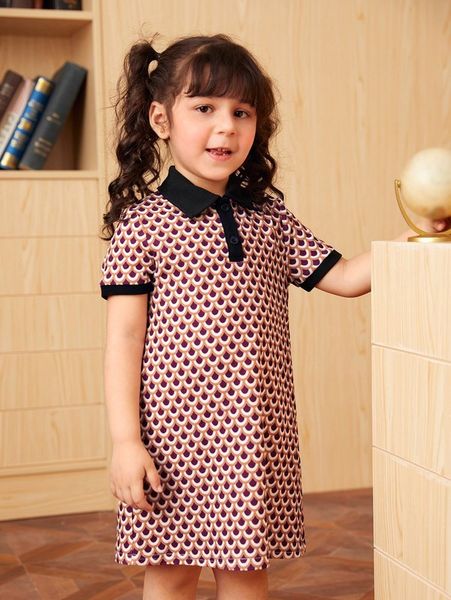 

toddler girls allover print contrast collar dress she, Red;yellow