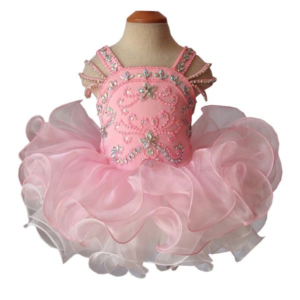 

20212 lovley cupcake toddler infant pink little girls pageant dresses with strap crystal beaded short flower girl first communion dress, White;red