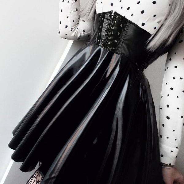 

punk harajuku faux leather skirt casual loose black mini pleated skirt korean pu high waist skirts womens dancing