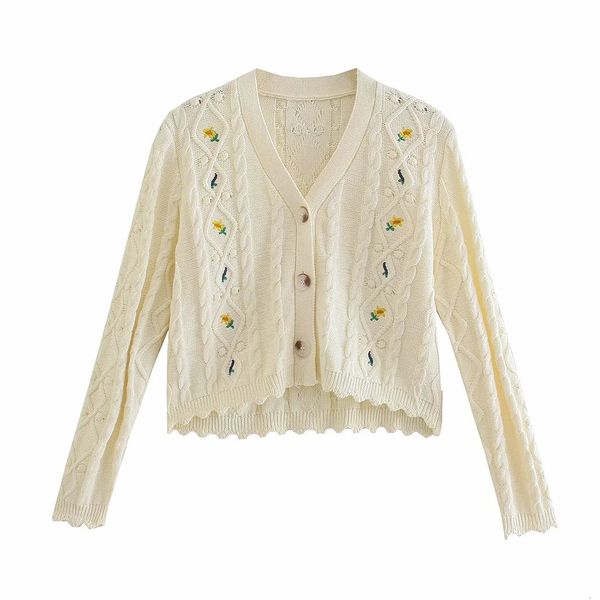 

xeasy women's cotton-flower embroidered sweater, soft knitted cardigan, feminine, turtleneck v, short blouse, summer,, White;black