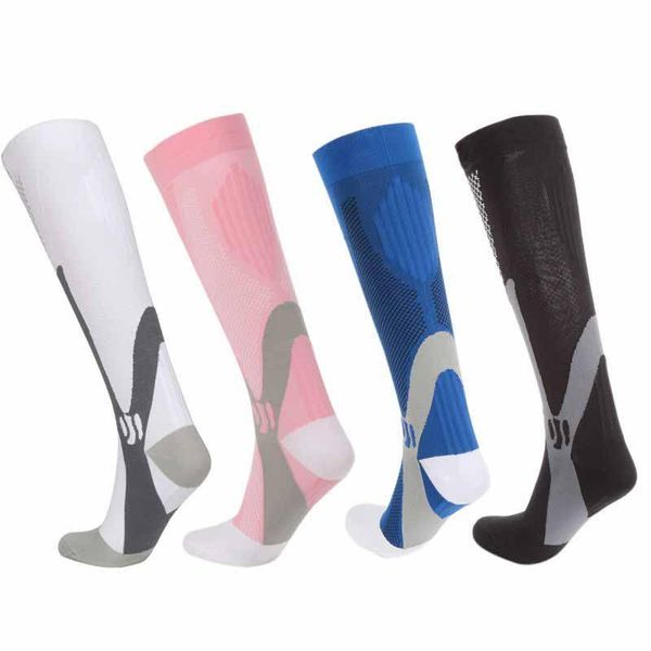 

sports socks leg support stretch magic compression performance for running women men long knee high, Black