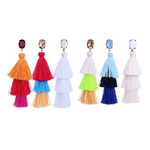 

dangle & chandelier 6 color cotton tassel fringe earrings 017 ethnic glass long drop for women jewelry, Silver