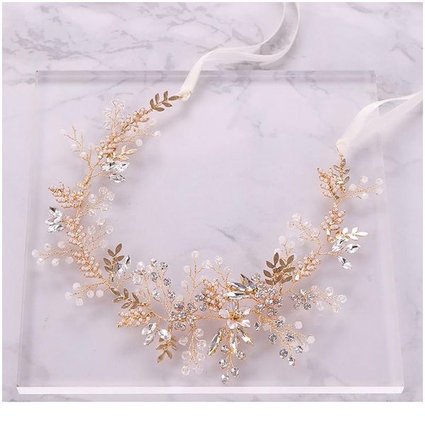 

ailibride trendy gold pearl crystal wedding headband bridal hairband tiara hair jewelry women wedding hair ornaments jlluxb