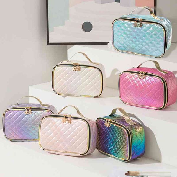 

portable pu diamond lattice magic laser wash women's cosmetic storage bag