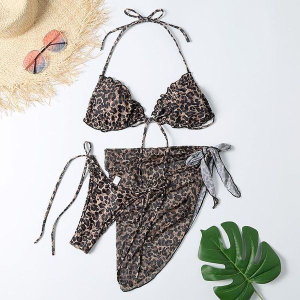 

women's swimwear monokini women 2021 three-piece suits butterfly printed cross tie chiffon split bikini, White;black