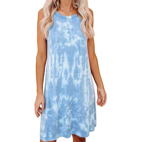 

casual dresses tie-dye gradient loose vest sleeveless dress maxi plus size clothing, Black;gray