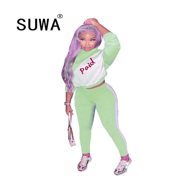 

plaid letter printed casual two piece sets women active autumn winter pullover crop pants sportswear female tracksuits 210525, White