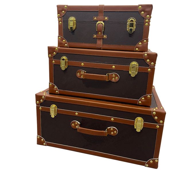 Il miglior design francese di lusso per valigie per uomo e donna, scatola di immagazzinaggio, borsa da viaggio, tre robuste scatole per bauli fatte a mano con strisce originali, valigetta con tracolla marrone floreale