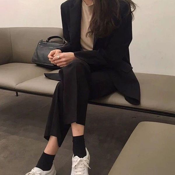 

women's pants & capris black suit wide leg high waist in 2021, Black;white