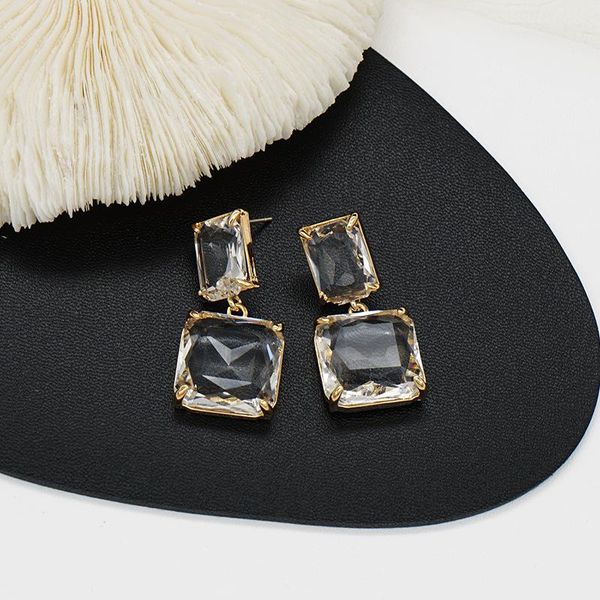 

transparent crystal geometric dangle earrings for women girl gold color metal clear square big drop earrings statement jewelry, Silver