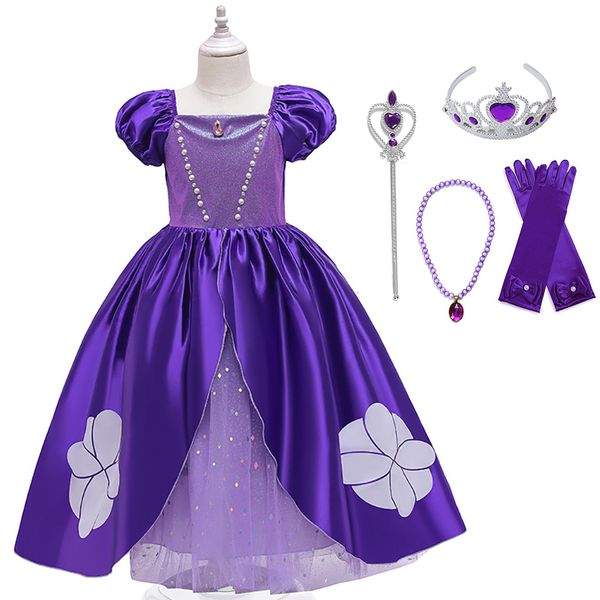 

2021 new sofia princess girls purple cartoon cosplay costume kids birthday party gown halloween clothing fancy vestido wg6s, Red;yellow
