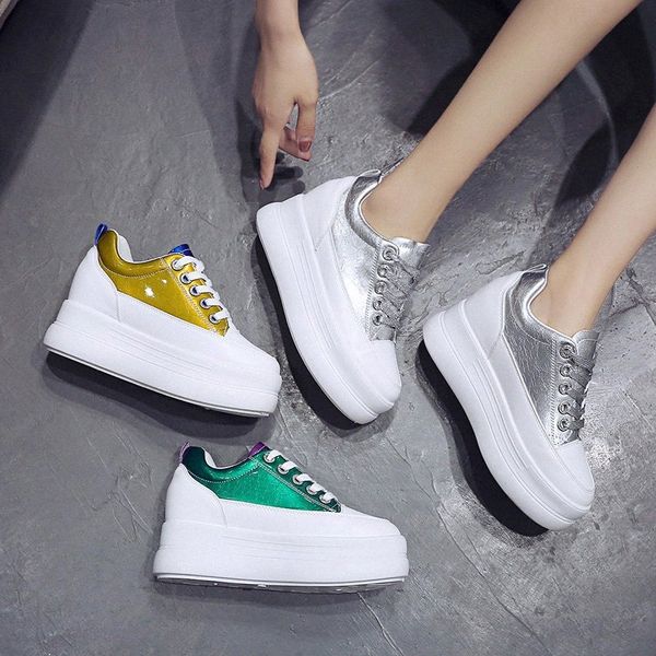 

womens sneaker leather platform shoes 2019 spring autumn hidden heel woman chunky sneakers female platform shoes casual sneaker 60kt#, Black