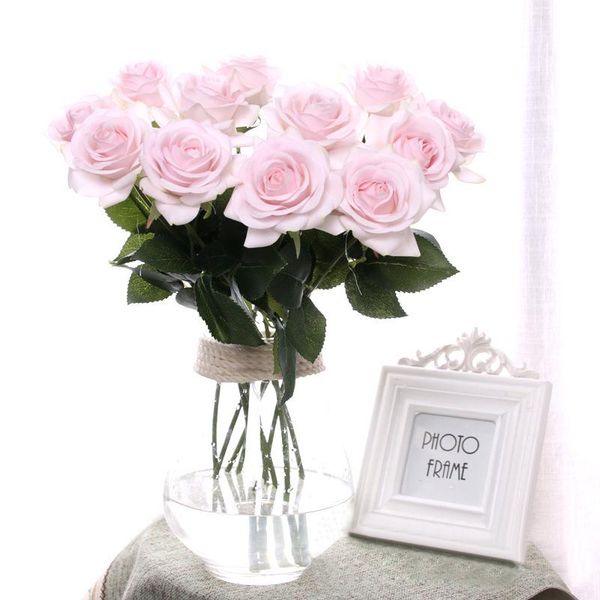 

6pcs 10pcs real touch latex artificial rose flower bridal bouquet wedding decorative fake flowers floral home party decoration