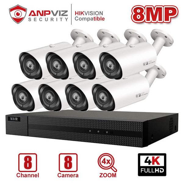 

anpviz 8ch 4k nvr 8mp 4x poe ip cameras home/outdoor security systems kits h.265 onvif cctv video surveillance nvr kits