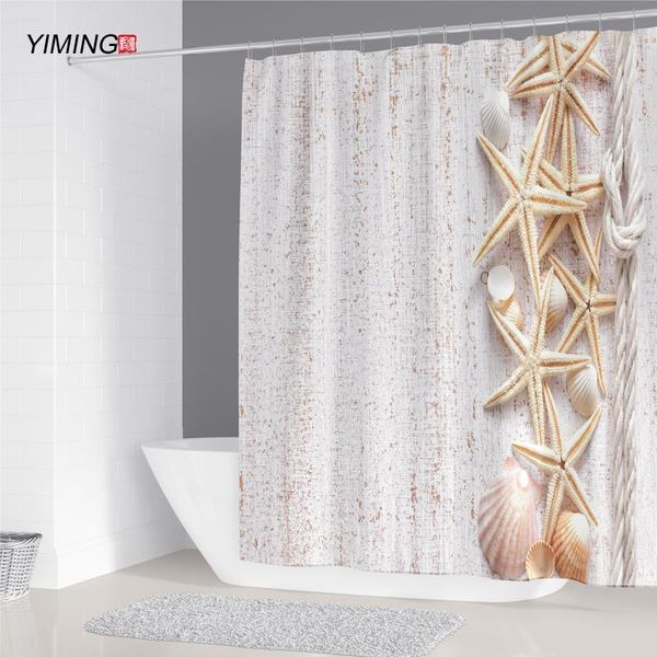 

200x180cm curtain for bathroom 3d starfish shell printing waterproof household decorative curtain with hook shower