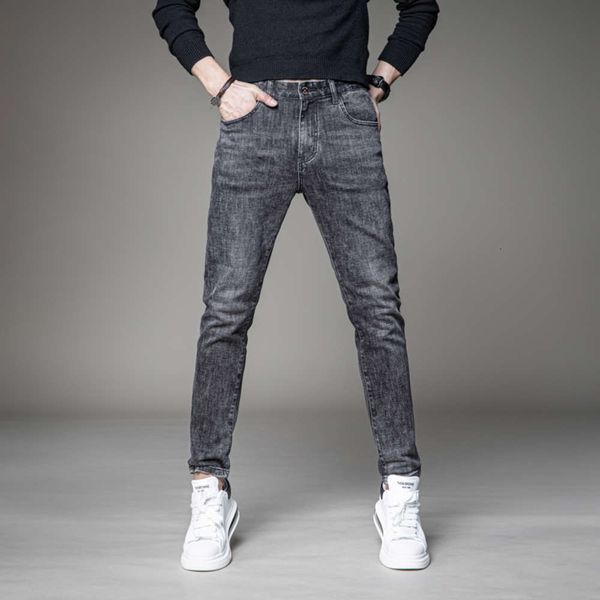 

ins autumn and winter black grey jeans men's slim casual feet fashion handsome long pants youth versatile korean version, Blue