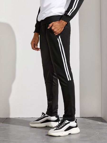 

e new herfst streep mosaic pocket design men casual sport broek, Black
