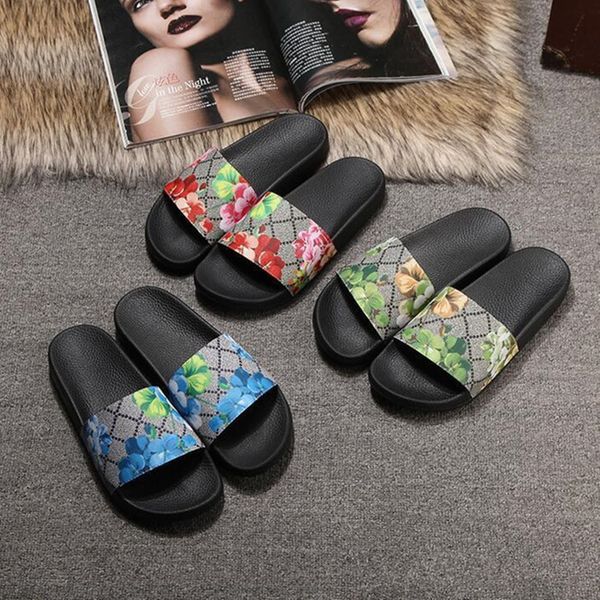 

designer rubber slipper men women sandals flower print slide classic summer sandals slide fashion floral beach causal, Black