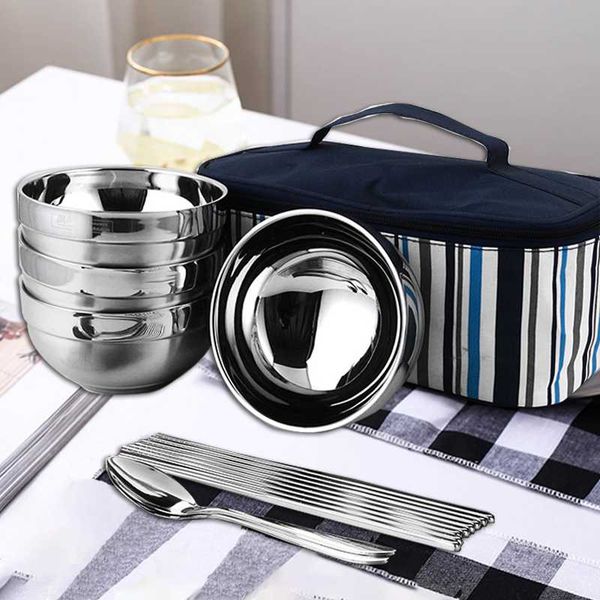

dinnerware sets stainless steel outdoor picnic tableware camping fork spoon knife chopsticks foldable pocket set hike kitchen tools
