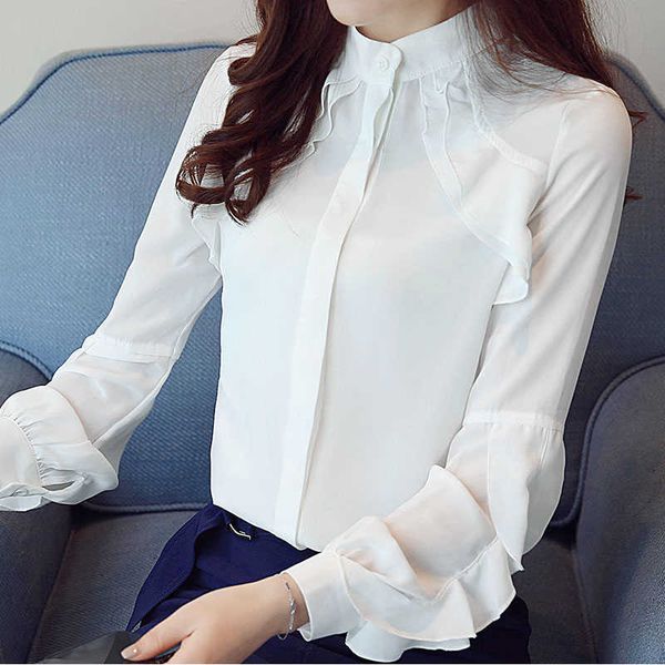 

blusas mujer de moda long sleeve women shirts ruffles chiffon blouse ladies white blouse womens and blouses b841 210602