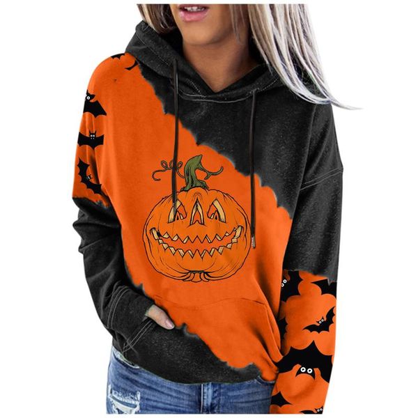 

women's hoodies & sweatshirts plus size women halloween pumpkin print sweatshirt pullover casual loose long sleeve blouse autumn cloth, Black