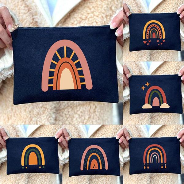 

storage bags rainbow print women cosmetic travel toiletries organizer female makeup case cute pencil bag ladies wash pouch purse