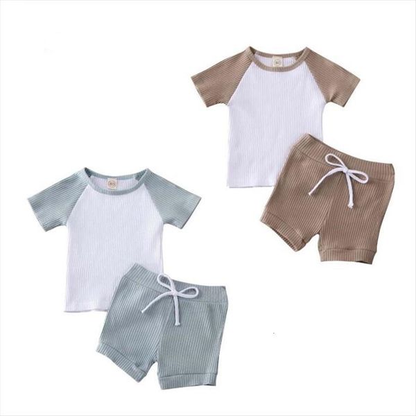 

fashion kids infant baby girls boys clothes sets solid patchwork short sleeve pullover t shirts shorts 0 5y, White