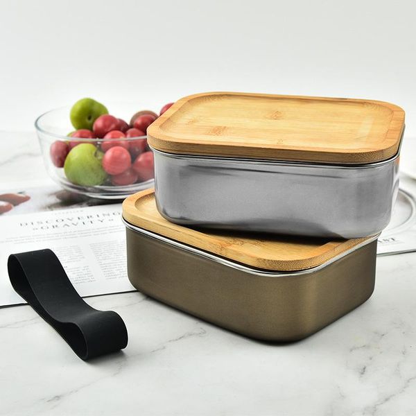 

dinnerware sets bamboo wood cover stainless steel lunch box student outdoor