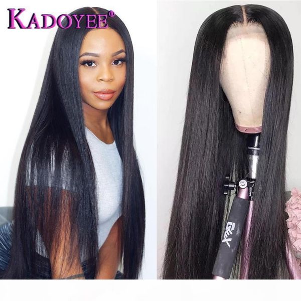 

4x4 closure wig straight wig remy 13x1 lace brazilian natural straight lace closure kadoyee t part human hair, Black;brown