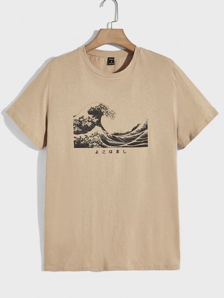 

men wave and japanese letter graphic tee f3cb#, White;black