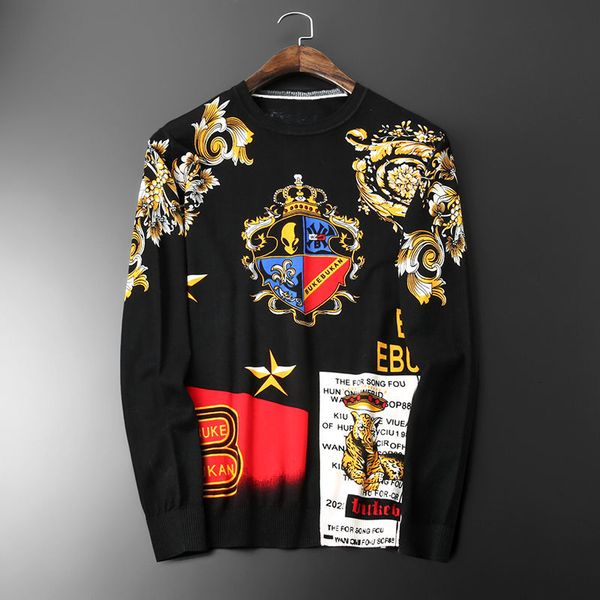 

men's sweaters spring personalized printed thin jerseys hombre invierno noel kazak heren for men flower knitted myuf, White;black