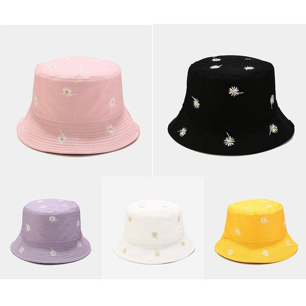 

wide brim hats small daisy embroidery double-sided fisherman's cap for women's autumn outdoor sunscreen hat lovers, Blue;gray