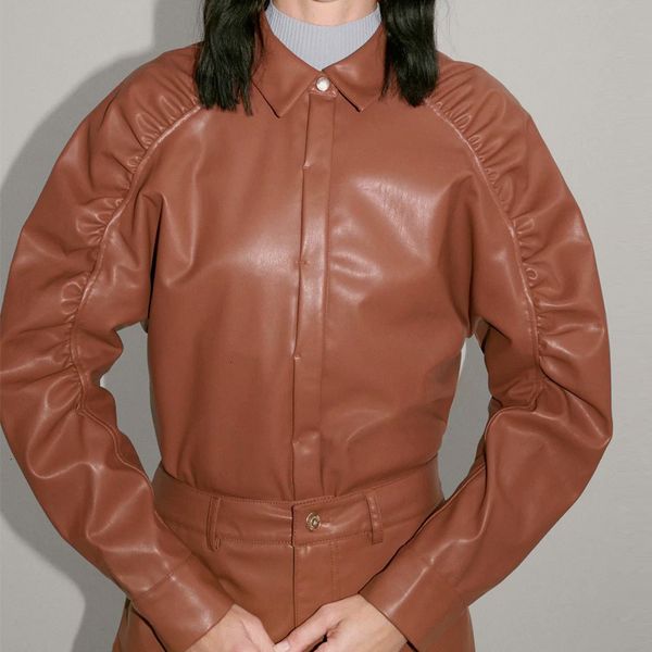 

2021 autumn winter women faux leather jackets new arrival solid ladies office coats elegant girls oversize casual outwear fruu, Black