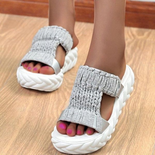 

2020 shoes women slides slipper summer shoes wedge breathable padded beach outdoor flip flops sandals solid flats woven slippers 91rj#, Black