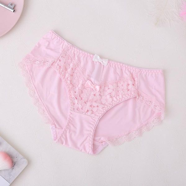 

women's panties japanese solid color ice silk mid-waist quick-drying breathable with lace edges seamless underwear women, Black;pink