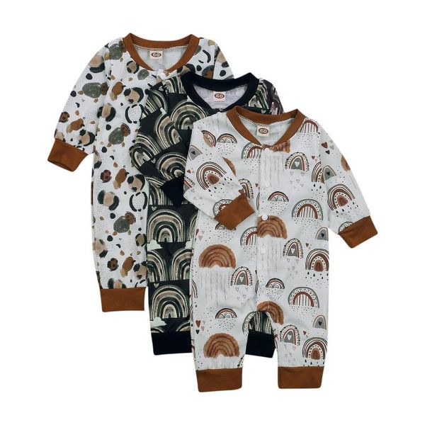 

cute autumn infant baby girl boy romper cartoon rainbow heart print long sleeve jumpsuit toddler one piece outfit, Blue