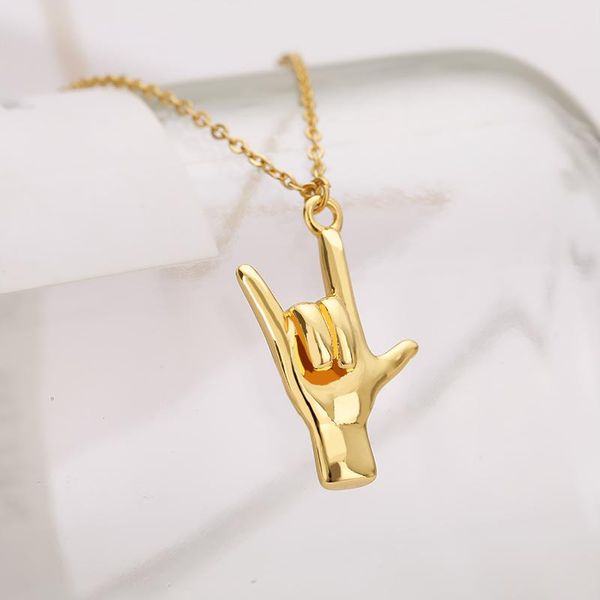 

pendant necklaces fashion gesture for women men gold stainless steel rock hip hop chains choker vintage punk aesthetic jewelry, Silver