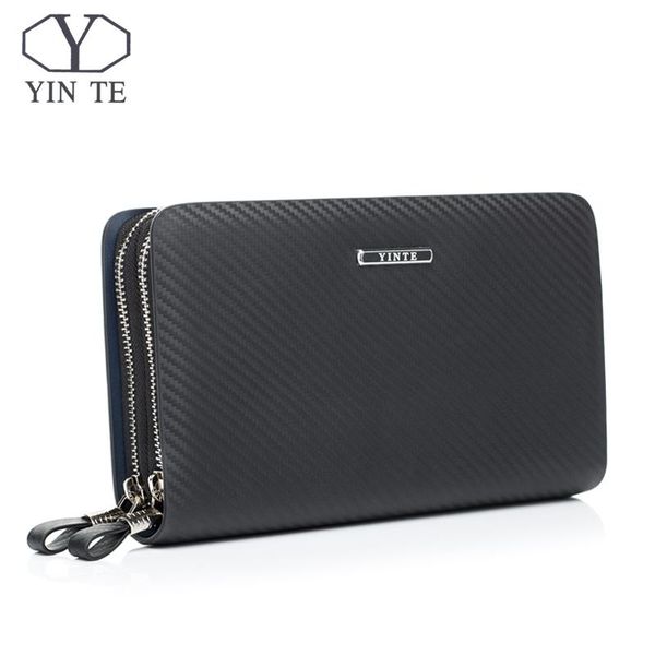 

wallets yinte leather men's clutch business black bag passport wallet phone purse men card holder wrist bags t023-2, Red;black