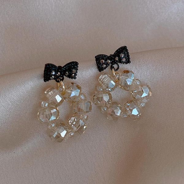 

hoop & huggie fashion pearl ladies long earrings rhinestone bow black sweet girl geometric pendant 2021 party jewelry, Golden;silver
