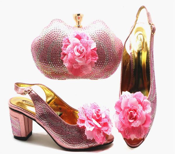 

large short heel thick fish mouth shoes with dinner bag flower diamond summer wedding fashion, Black