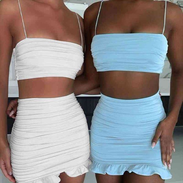 

two piece set women dress sets summer ruffle strapless off shoulder 2 piece set sleeveless club party camis skirt, Gray