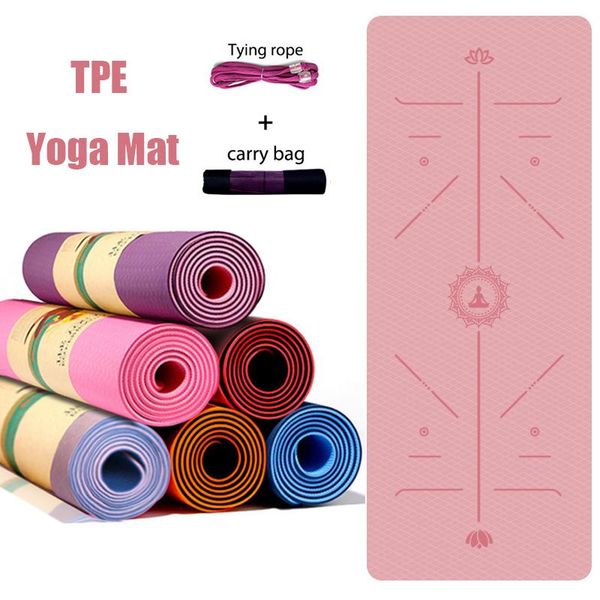 

yoga mats tpe mat 6mm for beginner non-slip sports exercise pad with position line home fitness gymnastics pilates