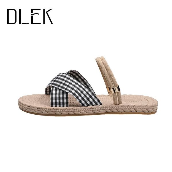 

sandals dlek women shallow flats shoestwo style female summer slippers all-match shoes slip-on casual rubber, Black