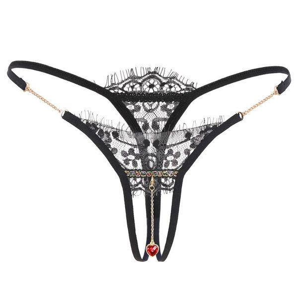 

women's panties women underwear crotchless transparent embroidery briefs pendant open crotch thongs lace, Black;pink