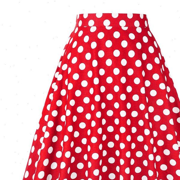 

2021 cotton blue black red polka dot skirts high waist women red white dots swing vintage skirts plus size
