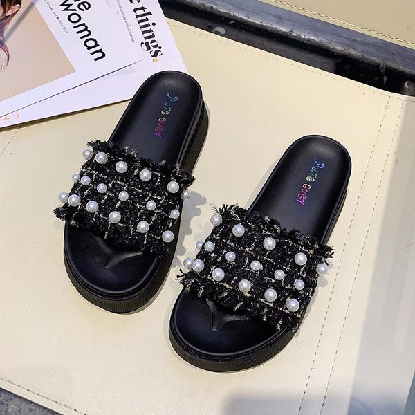 

slippers summer fashion female sandals open toe woven high heel platform outdoor beach, Black