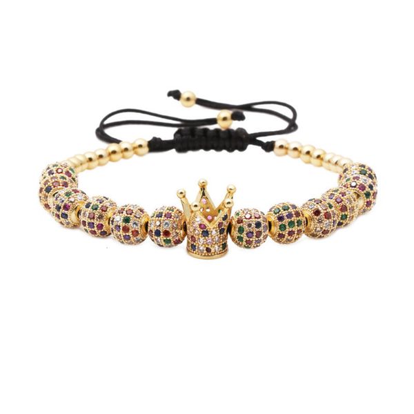 

jewelry micro inlaid zircon 12 8mm diamond ball woven color zirconium crown bracelet, Golden;silver