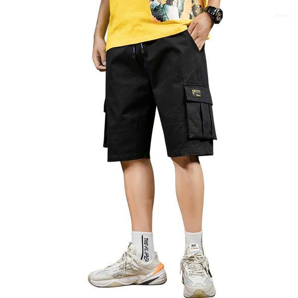 

summer cargo shorts men cotton casual outdoor men's multi-pocket calf-length short pants men1, White;black