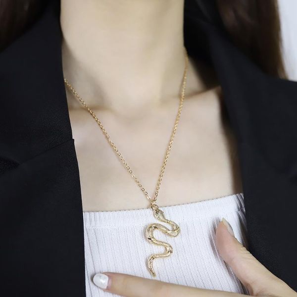 

pendant necklaces 2021 punk snake necklace golden color unquie men women neck jewelry statement pouplar wholesale, Silver